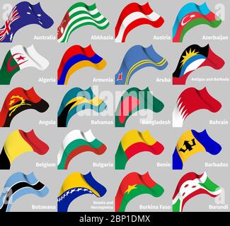 Background set with world wavy flags, vector illustration Stock Vector