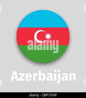 Azerbaijan flag, round icon with shadow isolated vector illustration Stock Vector