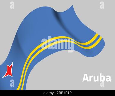 Background with Aruba wavy flag on grey, vector illustration Stock Vector