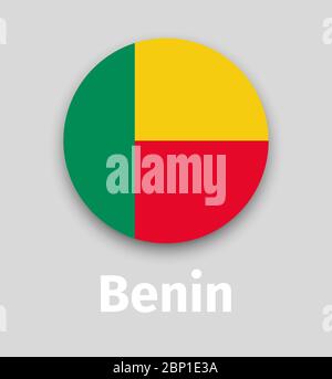 Benin flag, round icon with shadow isolated vector illustration Stock Vector