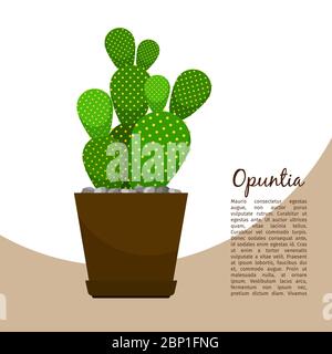 Opuntia indoor plant in pot banner template, vector illustration Stock Vector