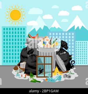 Vector Illustration Of Landfill Landscape With Waste Garbage Dump Background Concept Of