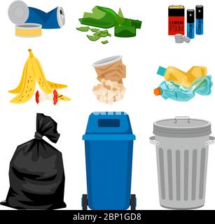 Trash set with garbage bins. Waste separation vector illustration Stock Vector