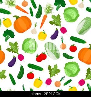 Seamless pattern with colorful vegetables, fall background, vector illustration Stock Vector