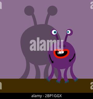 Surprized violet monster with opened mouth and shadow vector illustration Stock Vector