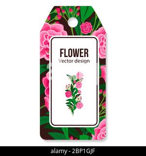 Tag with peony pattern for flower shop isolated on the white background, vector illustration Stock Vector