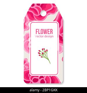 Tag with peony pattern for flower shop, vector illustration Stock Vector