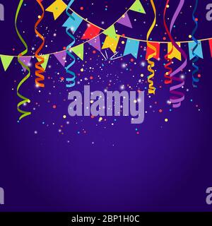 Celebration purple background with bounting flags, vector illustration Stock Vector