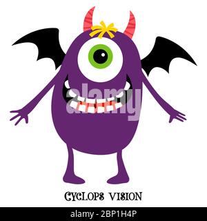 Cute print for t-shirt design with funny monster and text cyclops vision, vector illustration Stock Vector