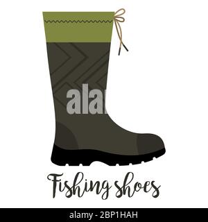 Shoes with text fishing shoes isolated on the white background, vector illustration Stock Vector