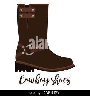 Shoes with text cowboy shoes isolated on the white background, vector illustration Stock Vector