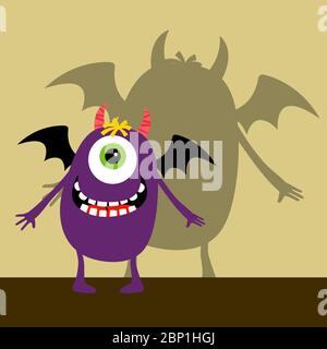 Cyclops violet happy monster with shadow vector illustration Stock Vector