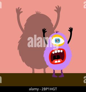 Cyclops violet monster with shadow on pink, vector illustration Stock Vector
