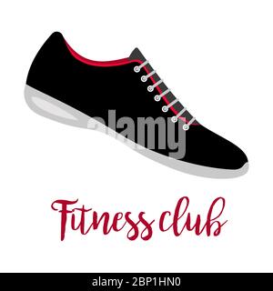 Shoes with text fitness club isolated on the white background, vector illustration Stock Vector