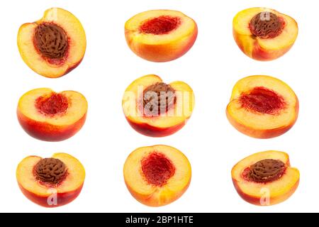Ripe nectarine fruit set isolated on white Stock Photo