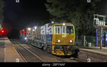 A multi purpose vehicle train stands at Rufford station on the evening of the 5.5.20, it was being used to spray weed killer along the tracks Stock Photo