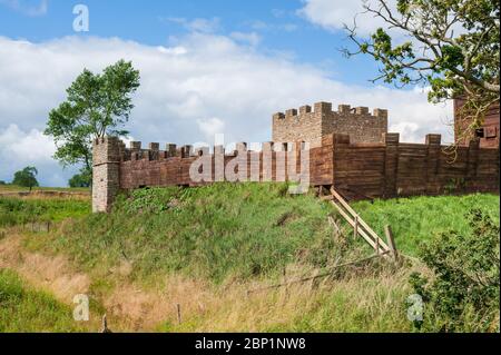 Sample replica / reconstruction of Hadrian's Wall at  Vindolanda Roman Fort near Hadrian's Wall in Northumberland Stock Photo