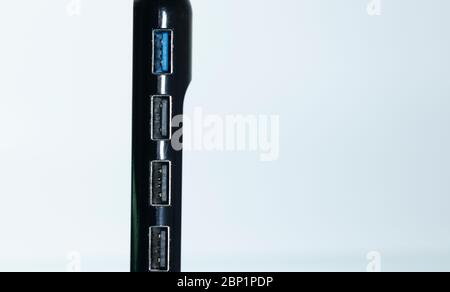 USB multiplexer close-up on white background. Usb is not plugged in. Close up. Stock Photo