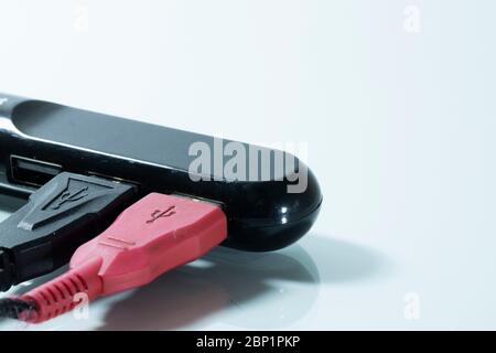 USB multiplexer close-up on white background. It has two usb attached. Close up. Stock Photo