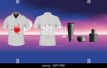 mock up illustration of male wear and cosmetics on abstract background Stock Vector