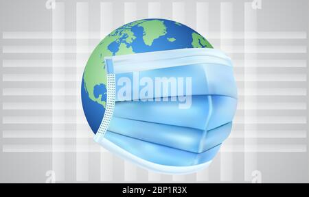 earth wearing protective face mask on abstract background Stock Vector