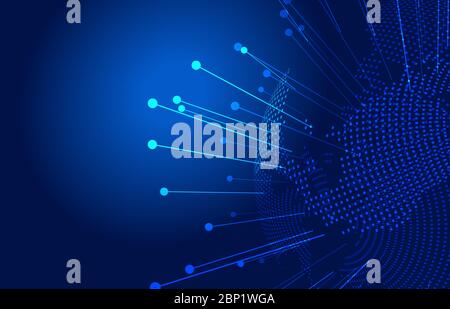 Dotted line, digital earth, internet network technology big data background Stock Photo