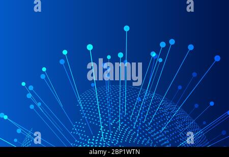 Dotted line, digital earth, internet network technology big data background Stock Photo
