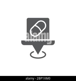Drugstore location pin vector icon symbol isolated on white background Stock Vector