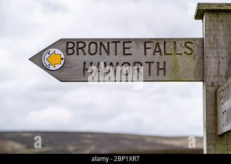 Signpost on Bronte Way near Haworth, West Yorkshire Stock Photo - Alamy