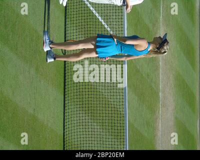 Elina Svitolina at the net aginst Mihaela Buzarnescu in the quarter-finals of the Nature Valley Classic, Birmingham, UK on the 22/06/2018 Stock Photo