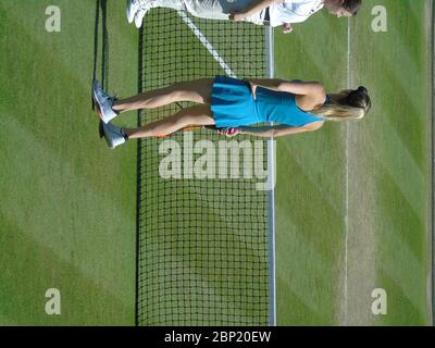 Elina Svitolina at the net aginst Mihaela Buzarnescu in the quarter-finals of the Nature Valley Classic, Birmingham, UK on the 22/06/2018 Stock Photo