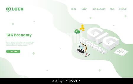 GIG Economy campaign concept for website template landing or home page website.modern flat cartoon style vector illustration Stock Photo