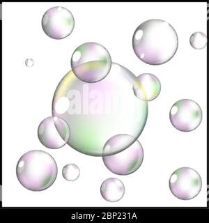 Colorful soap bubbles isolated on white background Stock Vector