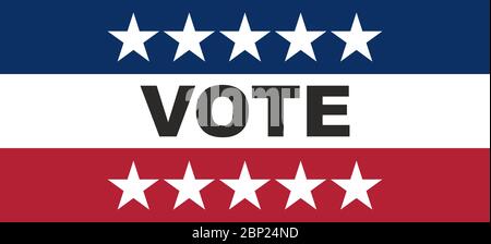 Vote on US America election day concept. VOTE text on american flag colors with patriotic stars background Stock Photo
