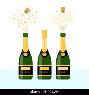 Several bottles of champagne being opened, vector illustration Stock Vector