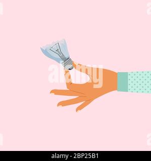 Woman hand holding broken light bulb vector illustration Stock Vector
