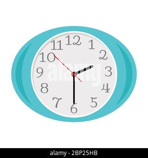 Blue oval clock isolated on white background, vector illustration Stock Vector