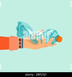 Womans hand holding broken plastic bottle vector illustration Stock Vector