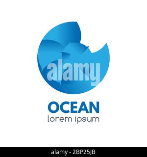 Logo badge with spiral seashell in a circular shape. Stock Vector