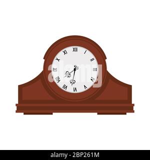 Analog old wooden wall clock isolated on white, vector illustration Stock Vector