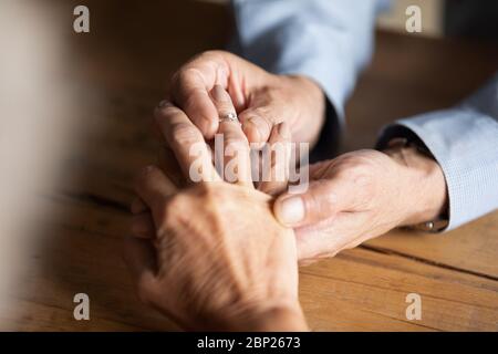 Happy loving middle aged couple romantic moment. Stock Photo