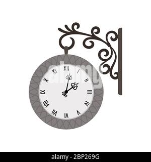 Street vintage wall clock isolated on white background, vector illustration Stock Vector