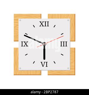 Square modern wooden wall clock isolated vector illustration Stock Vector