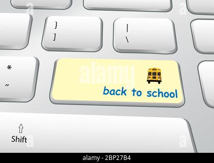 Back To School Concept . PC keyboard with yellow button with the inscription Back To School. Stock Vector