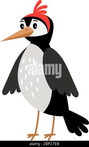 Woodpecker doodle cartoon bird icon on white background, vector illustration Stock Vector