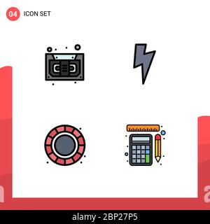 4 Filledline Flat Color concept for Websites Mobile and Apps audio, process, recorder, ui, tools Editable Vector Design Elements Stock Vector