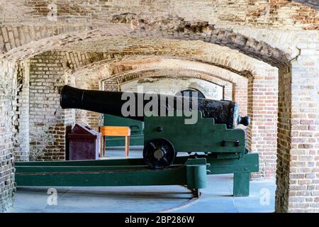 Cannon inside Fort Sumter to protect Charleston Harbor from invasion by sea. Stock Photo