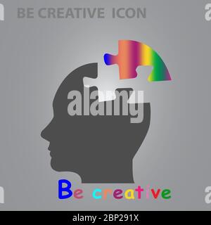 Silhouette of the head of man showing colorful Be creative concept Stock Vector