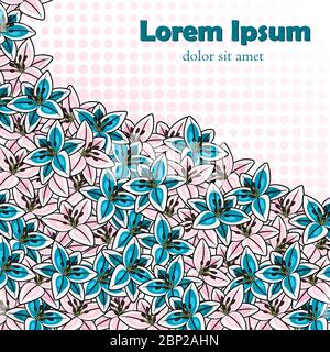 Exotic flowers, water lily vector background in pink anf blue colors Stock Vector