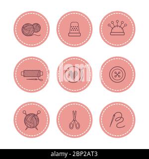 Handmade, knitting, sewing icons and badges vector set Stock Vector